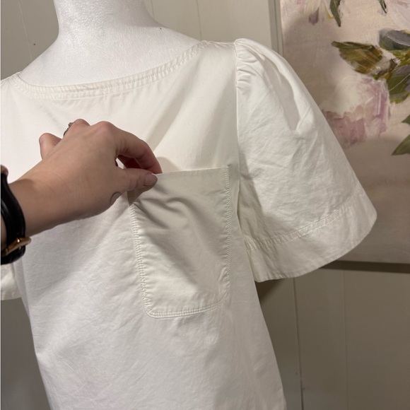 Kate Spade White Puff Sleeve Top with pocket - Picture 3 of 10